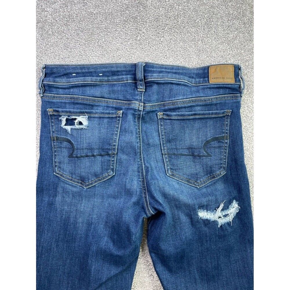 American Eagle Jegging Women’s 12 Blue Skinny Mid-Rise Dark Wash Distressed - Picture 4 of 14